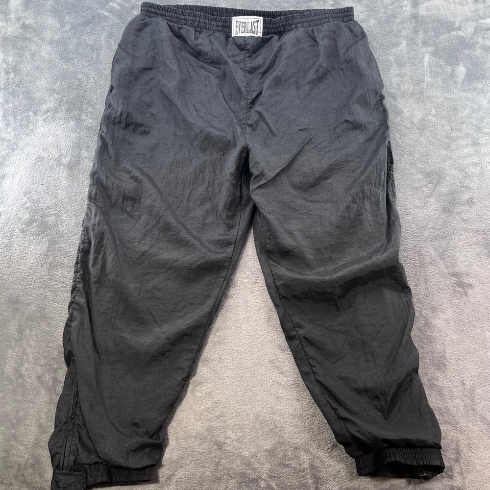 Everlast Mens Vintage Black Crinkle Nylon Track Pants Zipper Cuffs Lined Joggers